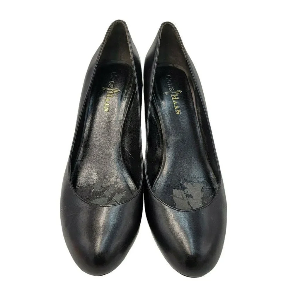 Cole Haan Air Black Leather Heels Slip On Shoes 8 C